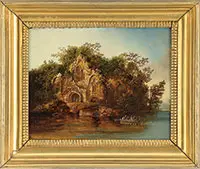 Unsigned, Rowing to the Island Abbey, Oil on wood panel