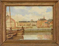Dutch Harbor Scene by Unsigned, Oil on wood panel, offered Feb 2014