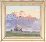 Ramos Catalan, Sunlit Snow Peaks, Oil on canvas
