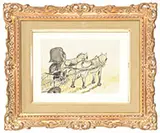 Jacques Villon, Two Works: Man with Dog and Horse Cart, Watercolor and pencil on paper