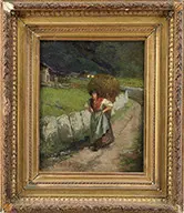 Signed, Woman Returning from the Fields, Oil on light board