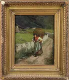 Signed, Woman Returning from the Fields, Oil on light board