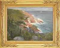 Randall Davey, Coastal View, Oil on academy board