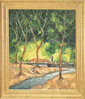 Walter Farndon, Old Bridge, Valley Stream State Park, Oil on board