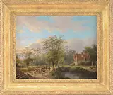 Andreas Schelfhout, Summer Landscape with Farm