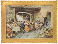 F. Marchis, Toasting in the Tavern, Watercolor