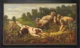 Susan Waters, Sheep, Dog and Rabbit in Landscape, Oil on canvas