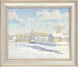Chris Dixon, Iced In, Mystic River, Ct by the Seaport, Oil on canvas board