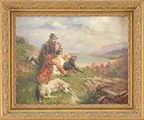 Adelbert Jenne, A Hunter with His Dogs, Oil on canvas