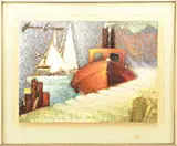 Norbert Lenz, Tug and Sailboats, Oil on wood panel