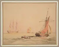 Ships on the Open Ocean by Unsigned, Watercolor on paper, offered Aug 2013