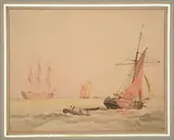 Unsigned, Ships on the Open Ocean, Watercolor on paper