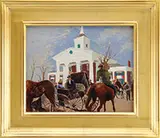 Unsigned, Gathering at the Town Hall, Oil on wood panel