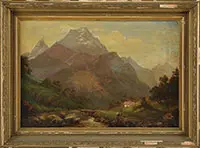 Rod E. Miller, Alpine Mountain Scene, Oil on canvas