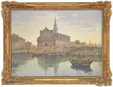 Étienne Mein, Church Beside River, Oil on canvas