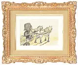 Jacques Villon, Two Works: Man with Dog and Horse Cart, Watercolor and pencil on paper