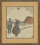 H. Forster, Three Works: Man in Church, Man in Carriage, Figures on Street, Prints on paper