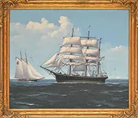 Hunter Wood, Bark Kiearing, Boston Harbor and Pilot Boat “Hesper” on Bark’s Starboard Bow, Oil on canvas