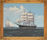 Hunter Wood, Bark Kiearing, Boston Harbor and Pilot Boat “Hesper” on Bark’s Starboard Bow, Oil on canvas