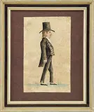 Jacob Maentel, Man with Top Hat, Watercolor on paper side view of a man in formal black tux with tall stovepipe black hat