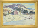 Earl A Titus, Winter Landscape New England, Oil on canvasboard