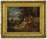 Antoine Wautteau, Musician Serenading Ladies in the Garden, Oil on wood panel