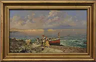 Unsigned, The Shores of Naples Harbor, Oil on canvas mounted to wood panel