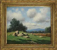 Two Landscapes by Frank Russell Green, 1) Sunlit Landscape with Mountain View Oil on canvas, offered Feb 2017