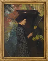 Hugo August Breul, Portrait of a Young Woman Arranging Flowers, Oil on canvas