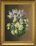Raoul Maucherat de Longpré, Floral Still Life with Lilacs and Yellow Roses, Gouache