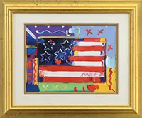 Flag with Heart by Peter Max, Mixed media, offered Feb 2017