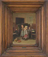 Classroom Antics by Théophile Emmanuel Duverger, Oil on mahogany wood panel, offered Feb 2017