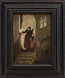 Carl Spitzweg, Grandmother and Child Descending a Staircase, Oil on panel