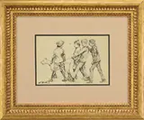 William James Glackens, Four Boys Walking a Dog, Ink on paper