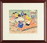 Ethel V. Ashton, Bathers, Mixed media, color monotype with stencil and hand coloring