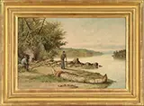 Edward Burrill, Sportsmen on a Maine River, Oil on canvas mounted to board
