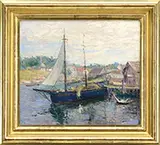 Lester A. Gillette, Gloucester Harbor, Oil on board