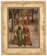 Strolling the Sidewalk Between Central Park & 5Th Ave by Henry Ernest Schnakenberg, Unstretched oil on canvas, offered Feb 2016