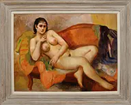Bernard Karfiol, Nude on Red Couch, Oil on canvas