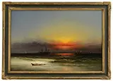 James Hamilton, Coastal Shipping Under a Sunset Sky, Oil on canvas