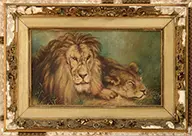 Géza Vastagh, Lion and Lioness, Oil on canvas