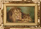 Géza Vastagh, Lion and Lioness, Oil on canvas