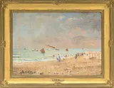 Alfred E. L. Stevens, A La Plage, Oil on canvas