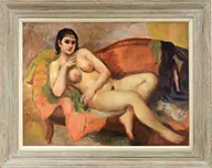 Bernard Karfiol, Nude on Red Couch, Oil on canvas