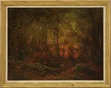John Joseph Enneking, Sunset Behind Woods and Stonewall, Oil on canvas