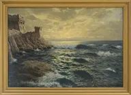 Three Works and Photograph and Artist’s Literature by Frank Cuprien, 1) Oil on canvas 2 & 3) Watercolors All housed in wood frames 1), offered Aug 2015