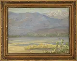 Landscape with Snow Capped Mountain by Granville Redmond, Oil on board, offered Aug 2015