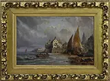 Charles Kuwasseg, French Fishing Port, Oil on canvas