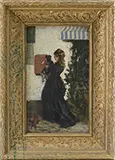 Dmitri Anfimovich Sherbinovskij, Mother and Daughter at Mailbox, Oil on board