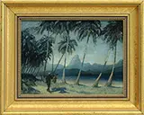 Theo Smith, Man Carrying Bananas in Tropical Landscape (Possibly Hawaii), Oil on Masonite